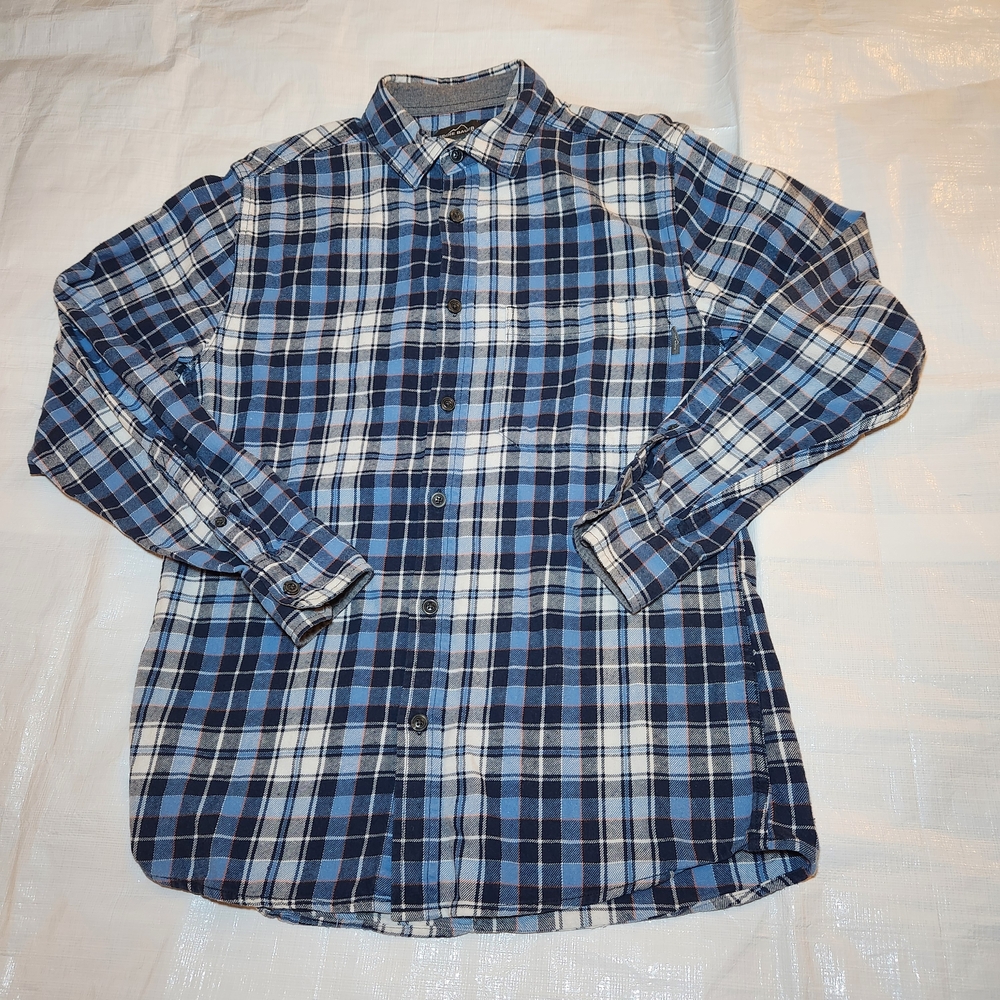 Eddie Bauer Men's Size S/CH Long Sleeve Flannel Button DowBlue Plaid Men's Shirt